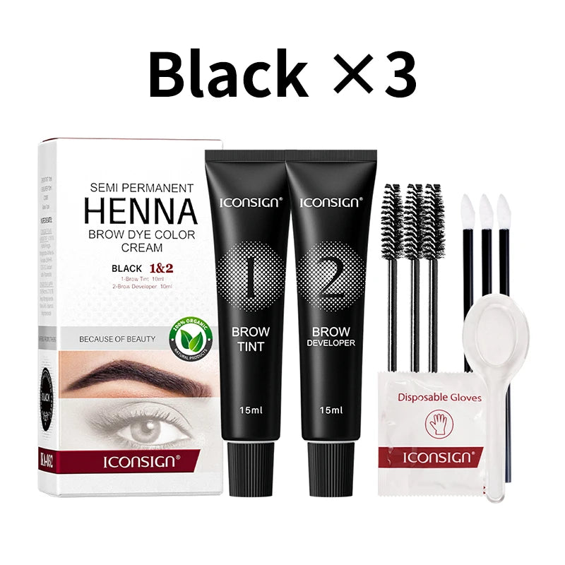 Professional Henna Eyelash Eyebrow Dye Tint 15-minute Fast Deying Cream Tattoo Brow Semi Permanent Eyebrows Tint Dye Makeup