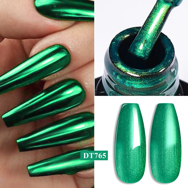 MEET ACROSS 7ml Red Metallic Gel Nail Polish Gold Silver Mirror Nail Art Varnish Glitter Sparkly Semi Permanent Soak Off UV Gel