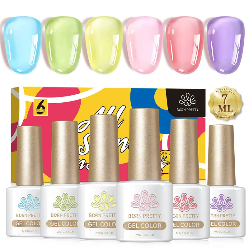 BORN PRETTY 6pcs Crystal Amber Gel Nail Polish Set Jelly Pink Nude Winter Semi Permanent Soak Off UV LED Varnish Manicure Kits