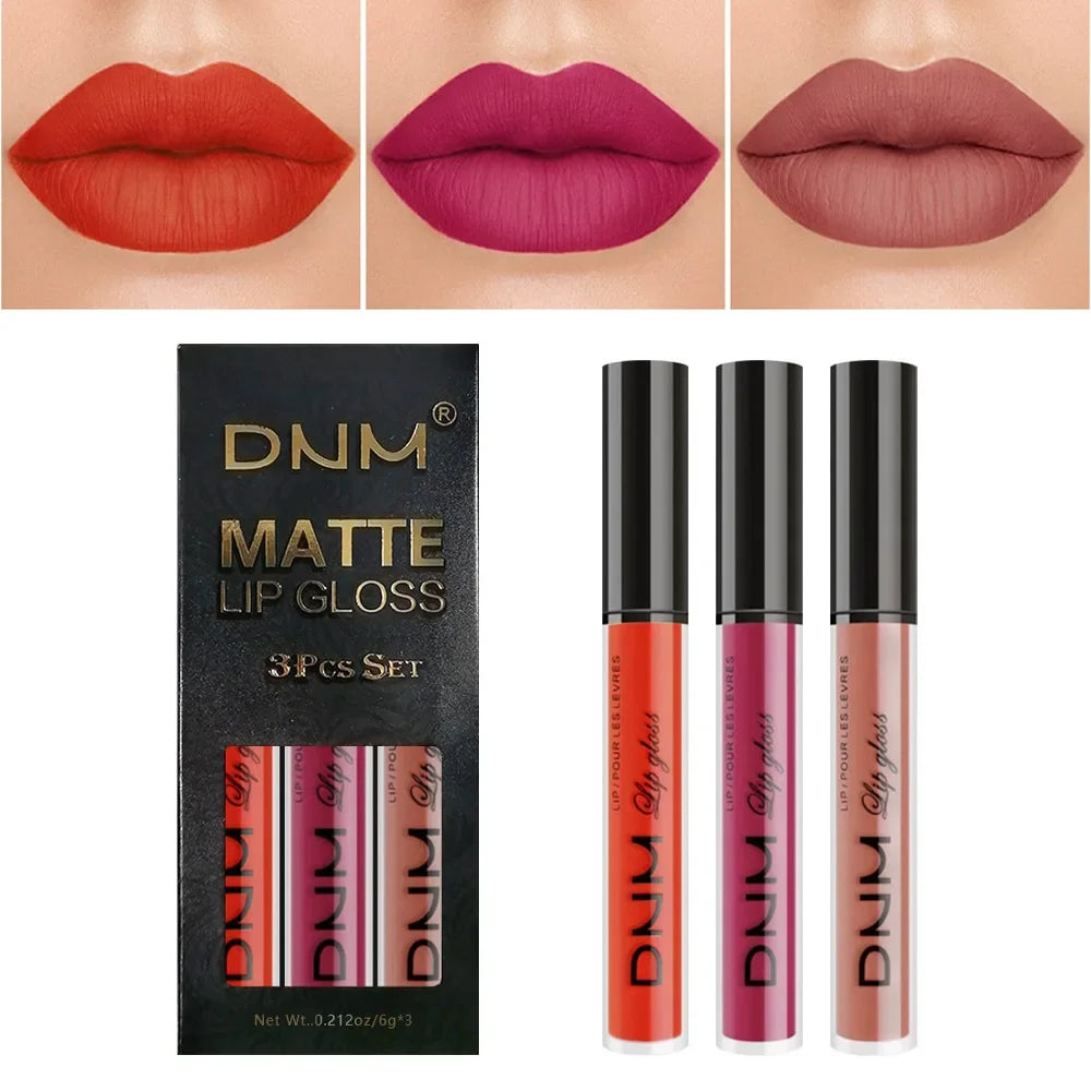 3pcs/set Liquid Lipsticks Waterproof Long Lasting Cosmetic Red Blue Purple Matte Lip Gloss Nude Lip Tint Stain Makeup