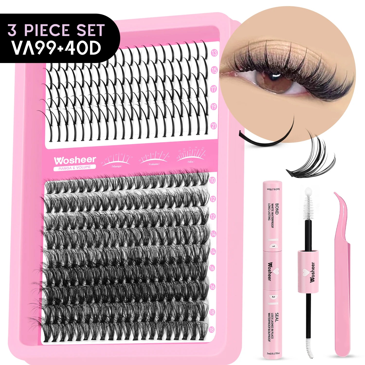 WOSHEER Lash Clusters Kit Lash Spikes Eyelash Clusters Volume Individual Lashes DIY Spiky Lash Extension Manga Clusters Eyelash