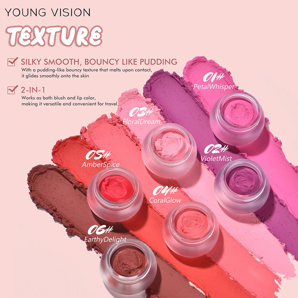 6 color optional Mousse texture powder blusher cream delicate, and has a lasting matte velvet rouge. gift A finger powder puff