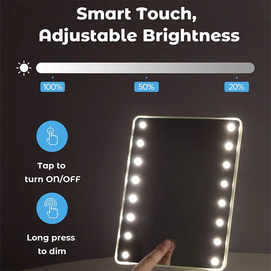 16 LED Light Vanity Mirror with Storage Base - 360° Rotating Touch-Sensitive Desktop Makeup Mirror (Dimmable Lighting)