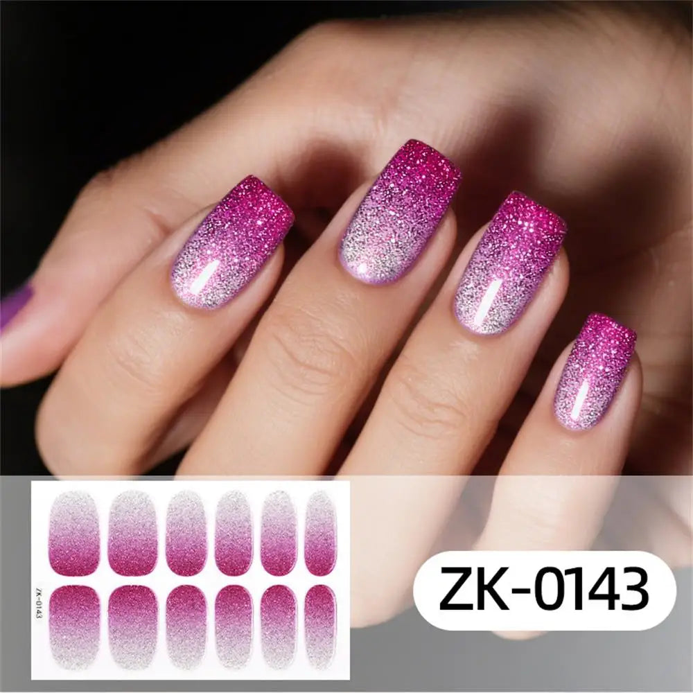 Gradient Cat Eye Style Nail Art Stickers, 16-Piece Set Self-Adhesive Waterproof Glitter False Nail Decals