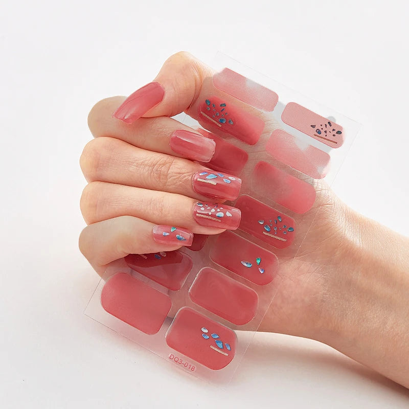 DIY Semi Cured Gel Nail Stickers Long-Lasting Solid Color Nail Strips Patch Slider Nail Sticker Full Cover Decal Manicure Patch