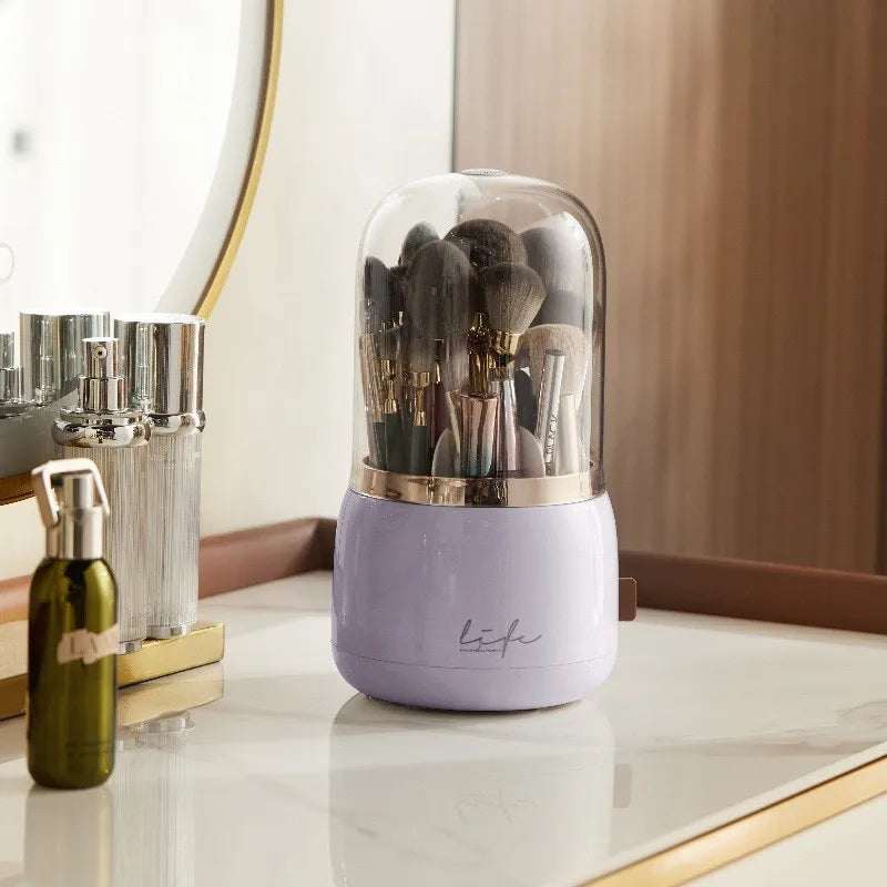 Luxury Light Makeup Brush Holder Dustproof Rotating Cup Organizer for Lipstick Eyebrow Pencil - Elegant Storage Solution