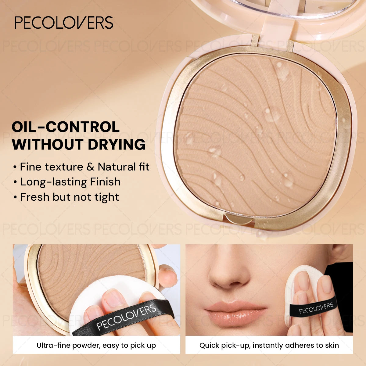Pressed Powder Foundation, Waterproof, Matte Finish, Full Coverage, Non-Sticky, for All Skin Types, Light to Medium Tone