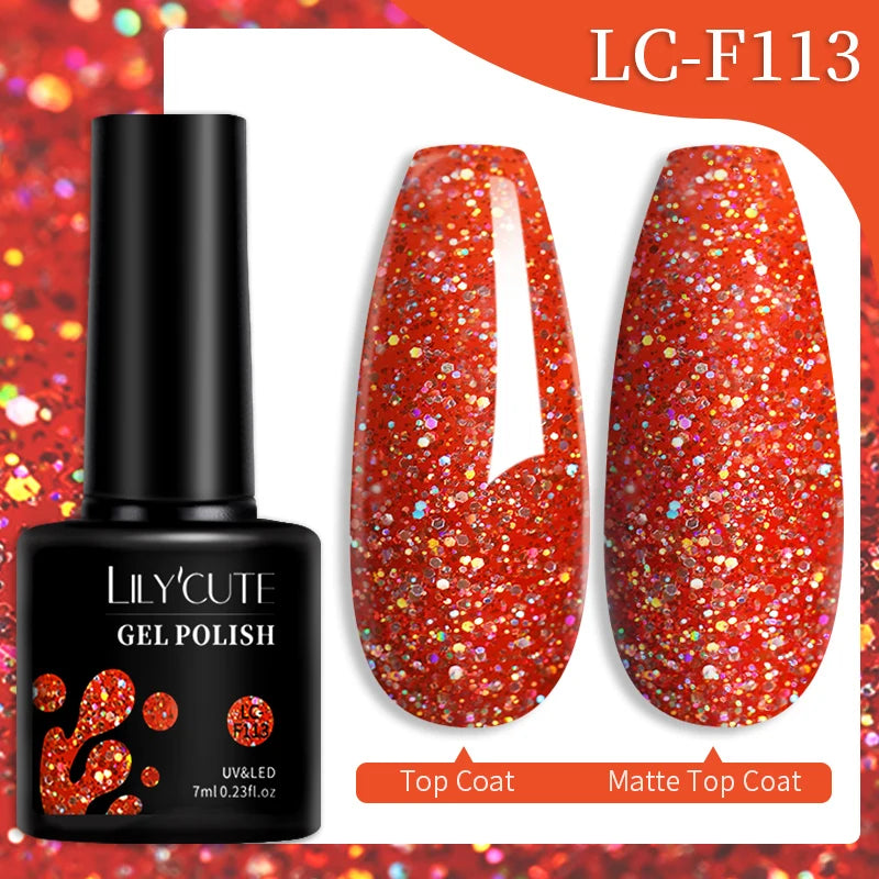 LILYCUTE 7ML Black Silver Red Reflective Glitter Gel Nail Polish Sparkling French Soak Off Long Lasting Manicure Nails Art Gel