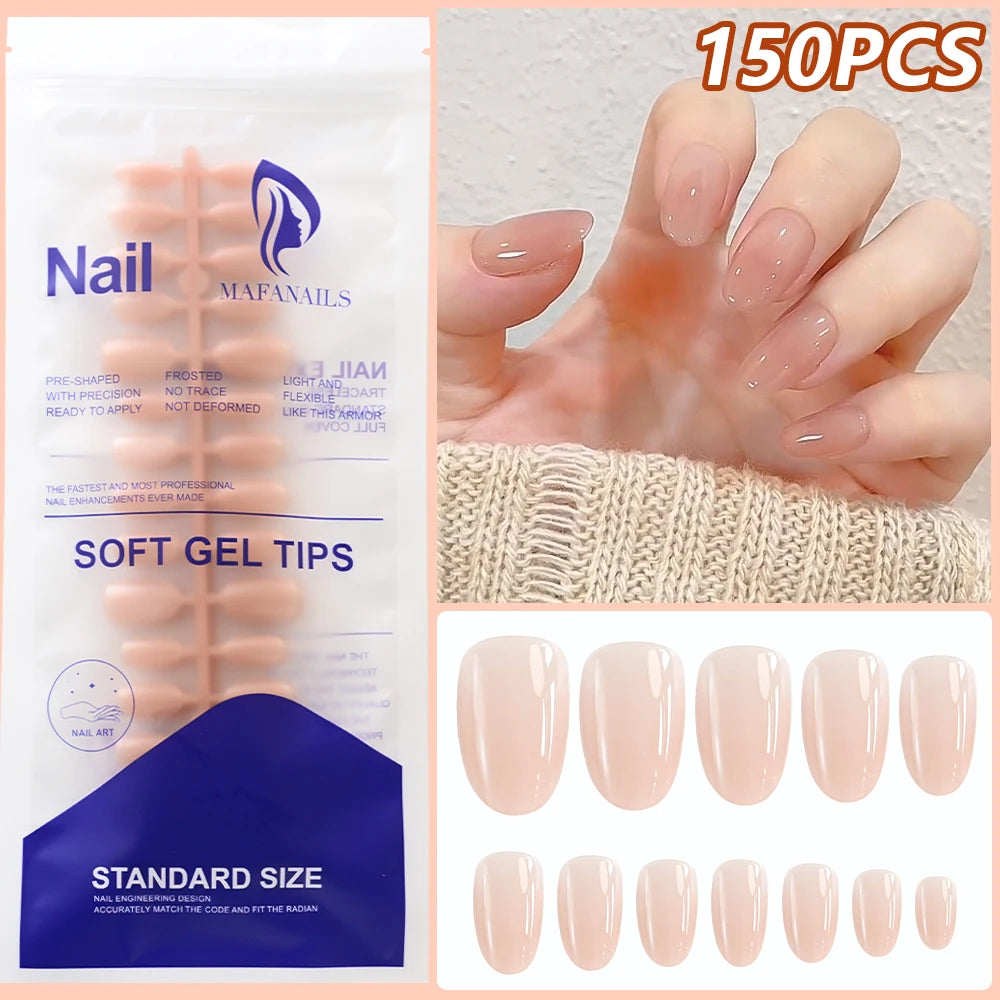 150Pcs Gradient Nude Short Almond Fake Nails XS/S/M Size Glossy Full Cover Press On Nail for Women Daily Wear False Fingertips
