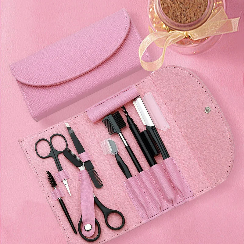8pcs Professional Stainless Steel Eyebrow Trimming Tool Set Eyebrow Comb Eye Brow Tweezers Cutter Multi Functional Makeup Tools