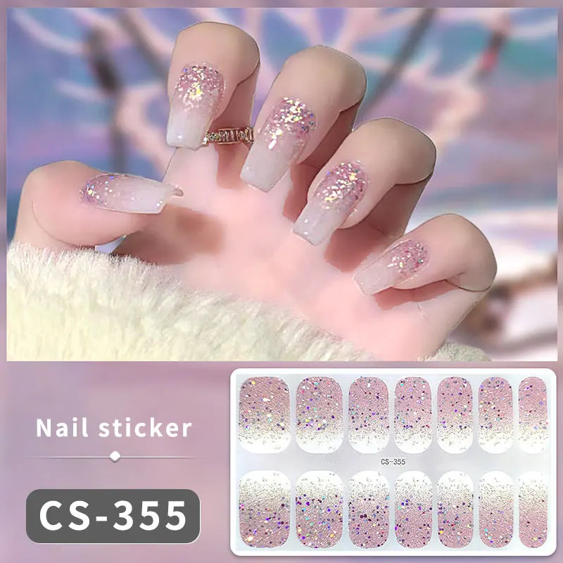 14/16Tips Full Cover Gradient Nail Stickers Multi Color Self Adhesive Slider No Need UV Lamp Cured Press ON Nail Decal