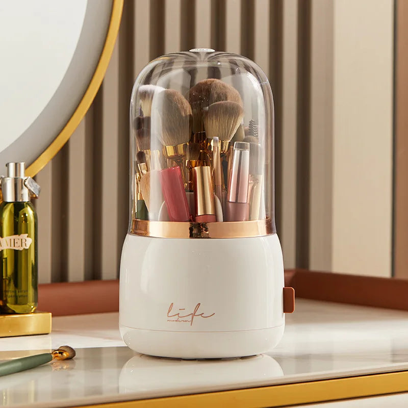 Luxury Light Makeup Brush Holder Dustproof Rotating Cup Organizer for Lipstick Eyebrow Pencil - Elegant Storage Solution