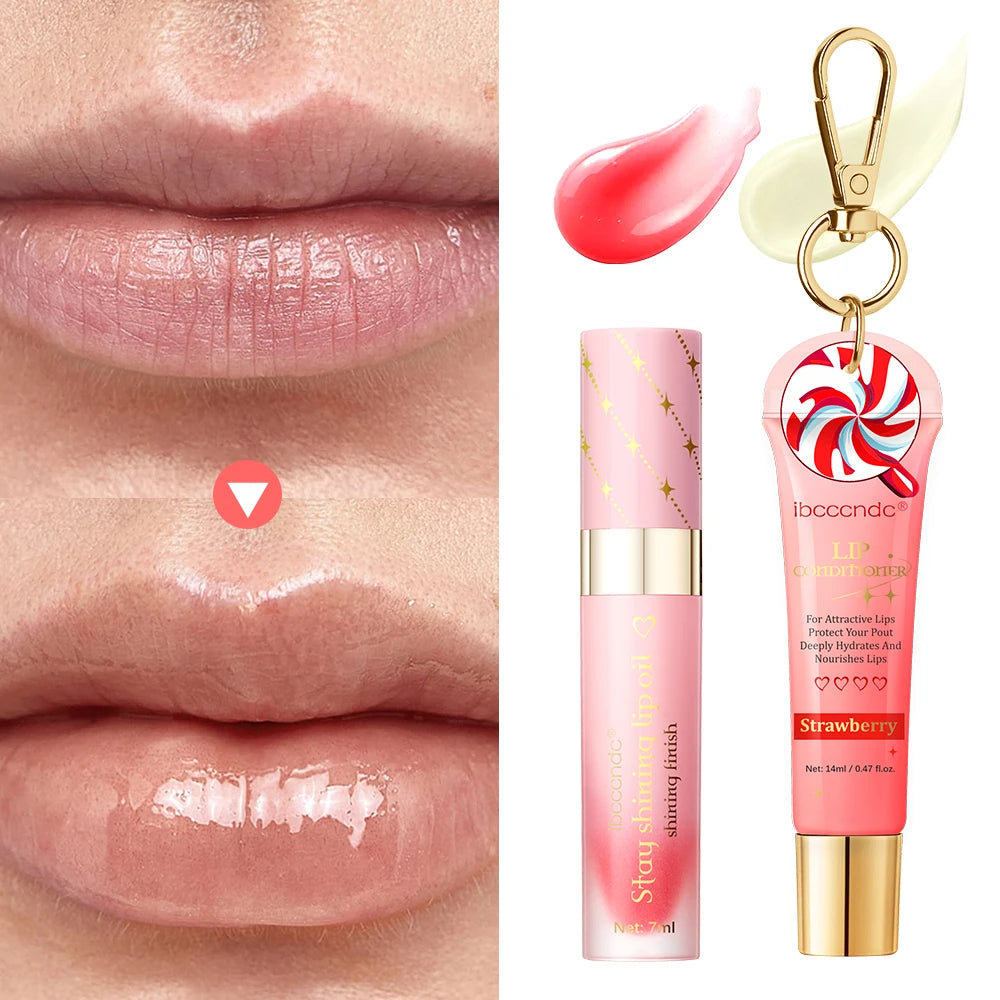 Lip Oil Lip Stain Set Glossy Clear Lip Gel Hydrating Moisturizing Long-lasting Lip Gloss Women Lips Skin Care Cosmetic Makeup