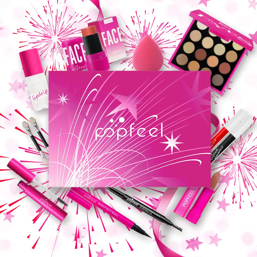 POPFEEL Pink Makeup Set Gift Box - Kit with Eyeshadow, Blush, Lipstick for Girls - Perfect Birthday or Special Occasion Present