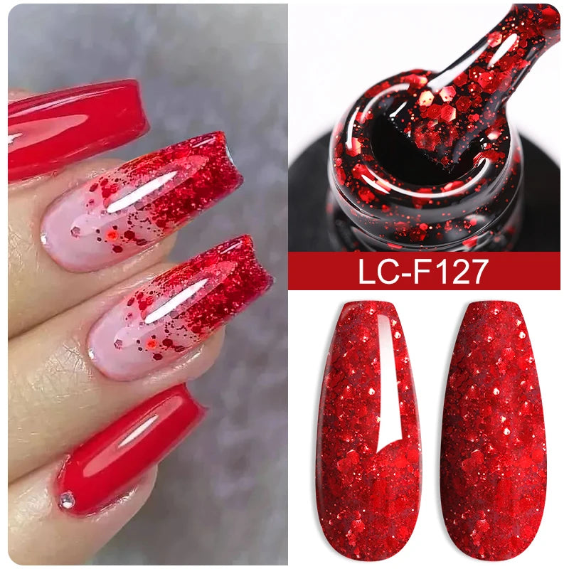 LILYCUTE 7ML Black Silver Red Reflective Glitter Gel Nail Polish Sparkling French Soak Off Long Lasting Manicure Nails Art Gel