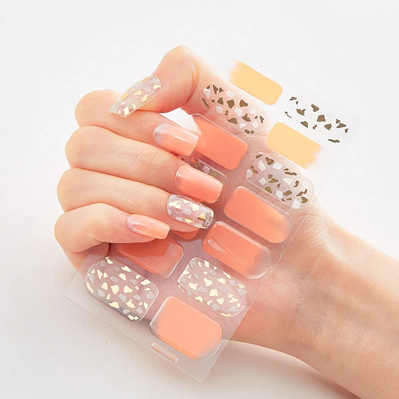 DIY Semi Cured Gel Nail Stickers Long-Lasting Solid Color Nail Strips Patch Slider Nail Sticker Full Cover Decal Manicure Patch