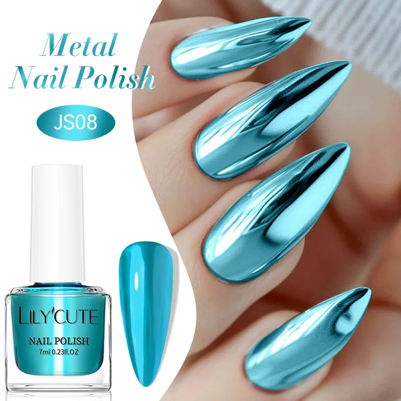 LILYCUTE 7ml Mirror Silver Metallic Nail Polish Super Bright Metal Effect Nail Art Varnish Fast Drying No Need Lamp For Manicure