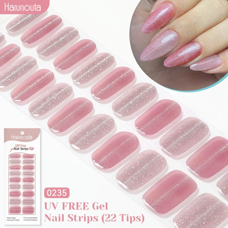 22strips UV Free Nail Gel Strips Loving Heart Gel Polish Nail Sticker Curing-free Adhesive Stickers for Nails Long Lasting Wrap