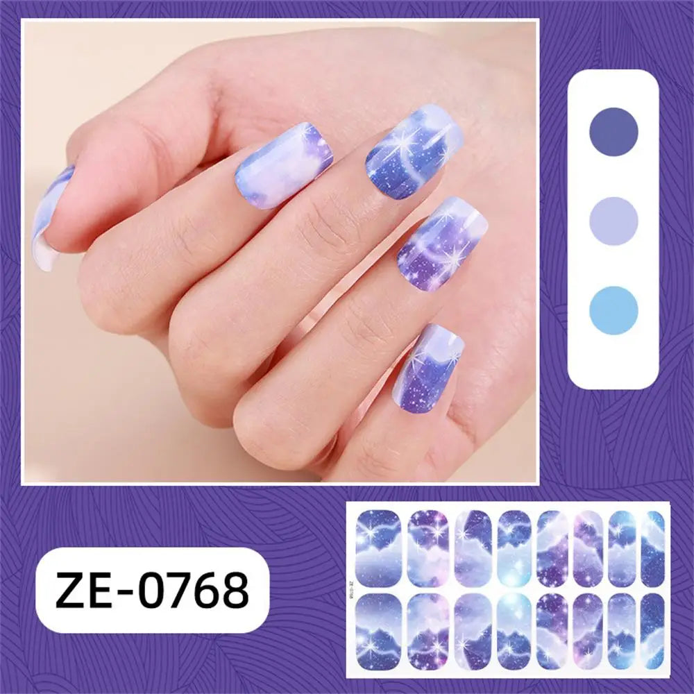 Gradient Cat Eye Style Nail Art Stickers, 16-Piece Set Self-Adhesive Waterproof Glitter False Nail Decals