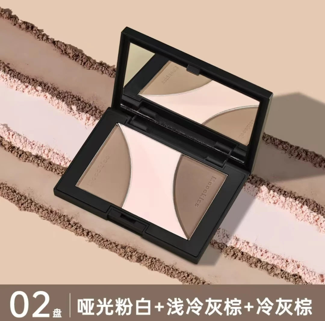 Mooekiss Highlighter Contour Blush Powder Palette 3 Colors Matte Pearlescent 3D Facial Bronzer Brighten Eye Shadow Nose Makeup