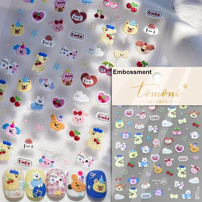 Cute Cat Eye Fishbone Animals Leopard Cat Ginger Cat Kitten Exclamation Point Paw Self Adhesive Nail Art Sticker Manicure Decals