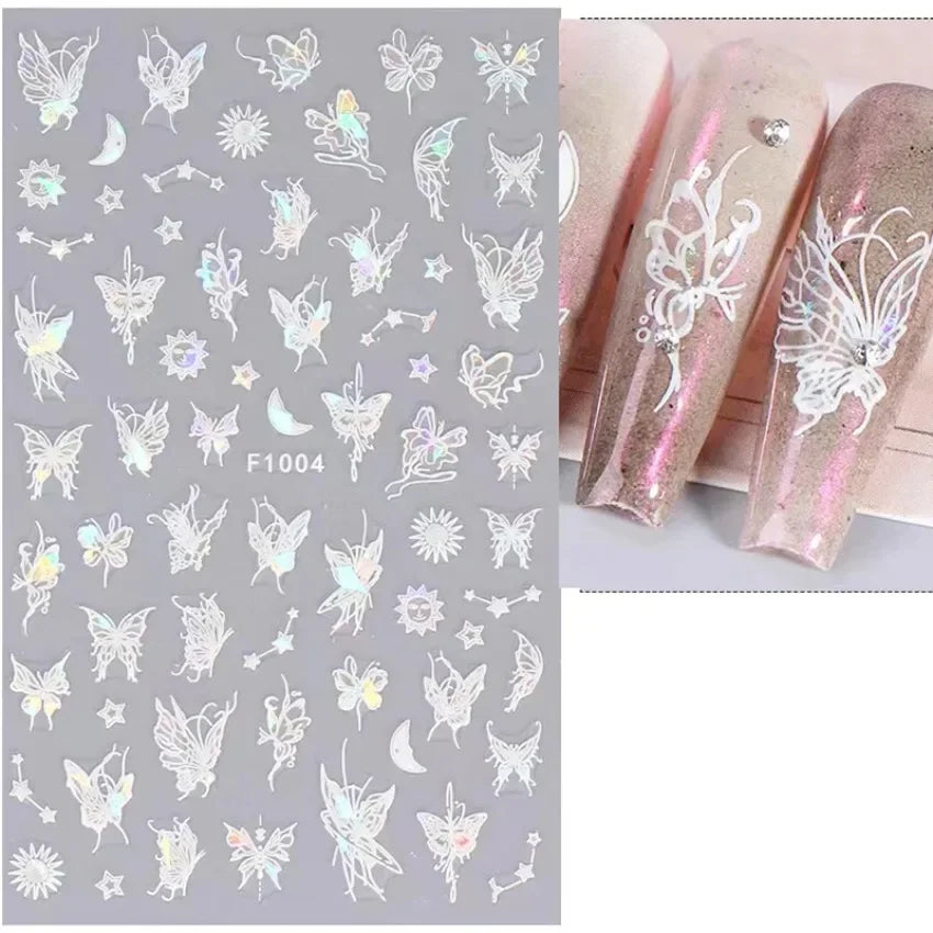 Elegant Butterfly Nail Manicure Stickers Blue Butterflies Leopard Retro Flowers Adhesive Decal Wedding Charm Manicure Tips