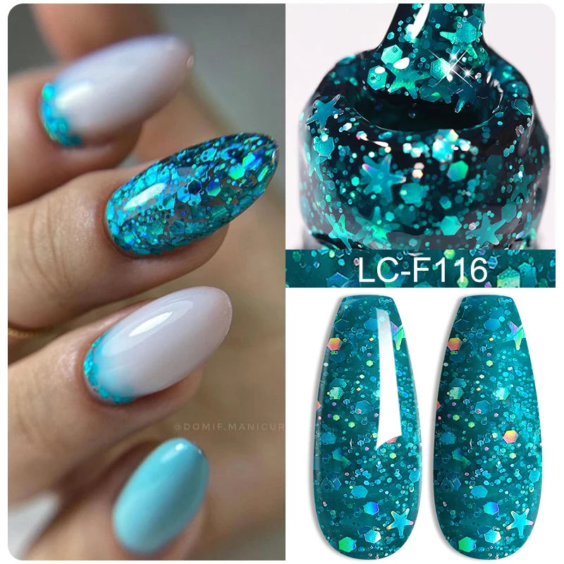 LILYCUTE 7ML Black Silver Red Reflective Glitter Gel Nail Polish Sparkling French Soak Off Long Lasting Manicure Nails Art Gel