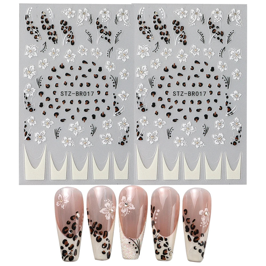 Cheetah French Nails Stickers Flowers Leopard Self-Adhesive Decals Holographic Slider Manicure Art Supplies And Decorations