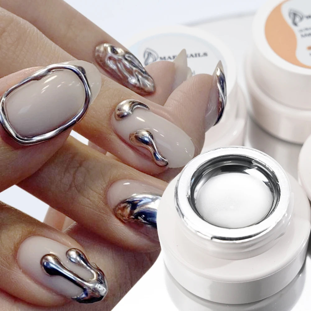 MingLee Silver Metal Gel Metallic Nail Polish Chrome 3D Metal Painted Gel Polish 5ml Liquid Mirror Effect Glossy Shine Manicure