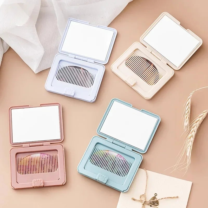 Cute foldable portable makeup mirror, 2-in-1 mini handheld makeup and comb, perfect for students and young girls, makeup, cheap,