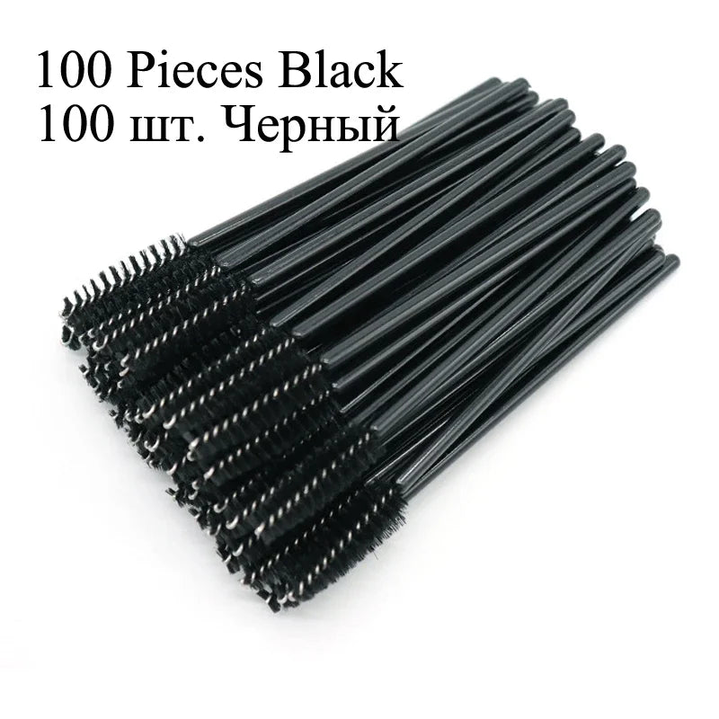 100Pcs Disposable Micro Eyelash Extension Makeup Kit Eyelash Brush Mascara Wands Applicator Spoolers Eyebrow Comb brushes lashes