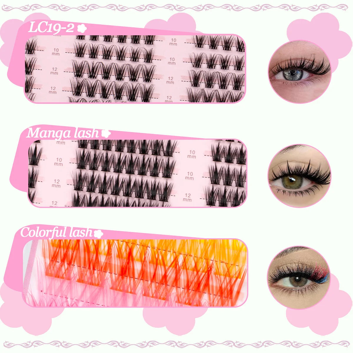 DIY Lash Clusters Kit Mixed Styles Eyelash Extension Full Set Individual Lashes with Lash Bond&Seal and Tweezers Makeup Tool