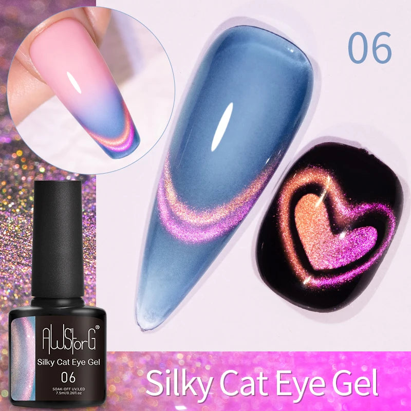 AWStorG 7.5ml Golden Gradient Cat Eye Nail Polish Gel Phototherapeutic Gel Soak Off Nail Magnetic Gel Polish Nail Art DlY