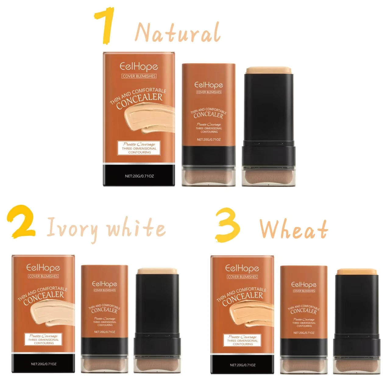 Concealer Foundation Stick with Brush Oil Control Brightening Makeup Natural Matte Finish Coverage Dark Circles Blemishes