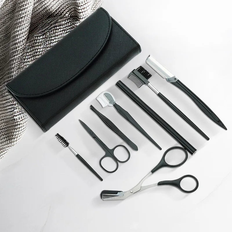 8pcs Professional Stainless Steel Eyebrow Trimming Tool Set Eyebrow Comb Eye Brow Tweezers Cutter Multi Functional Makeup Tools