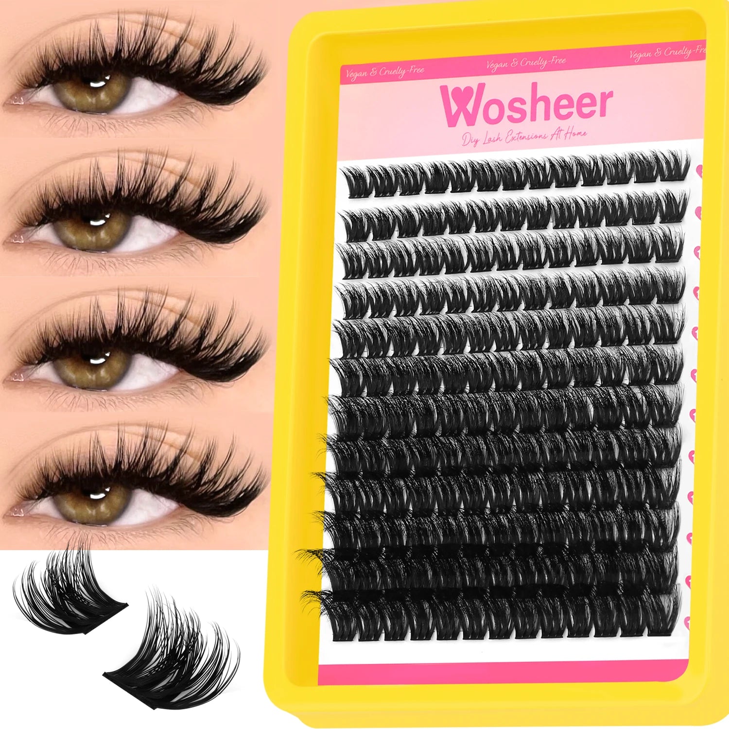 WOSHEER Lash Clusters Kit Lash Spikes Eyelash Clusters Volume Individual Lashes DIY Spiky Lash Extension Manga Clusters Eyelash