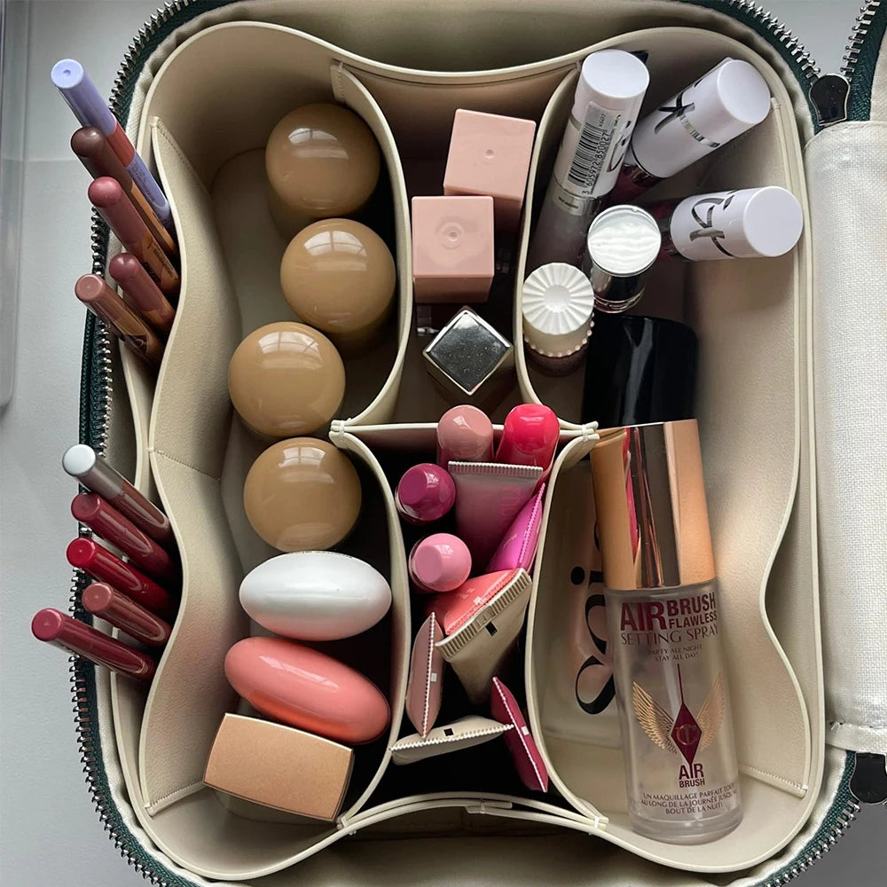 Customized name pu leather cosmetic bag with zoned storage and large capacity toiletry bag for autumn and winter new products