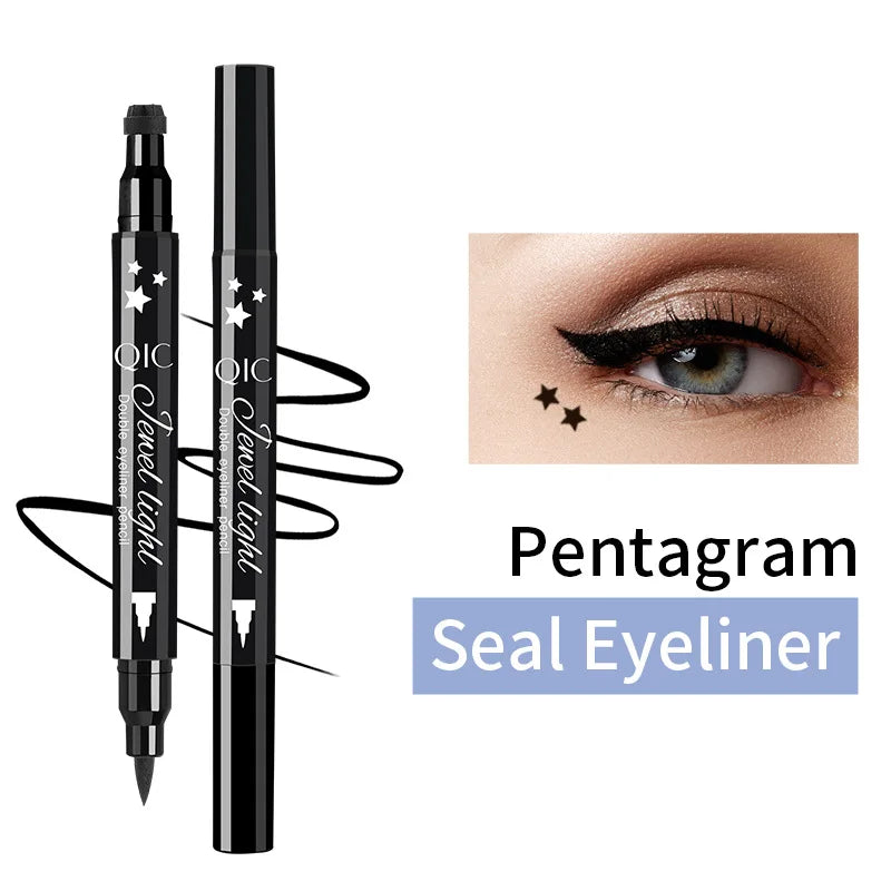 Double Ended Eyeliner With Eye Stamp Liquid Felt Tip Eyeliner Pen Black Waterproof Long Lasting and Smudge Proof Makeup Women