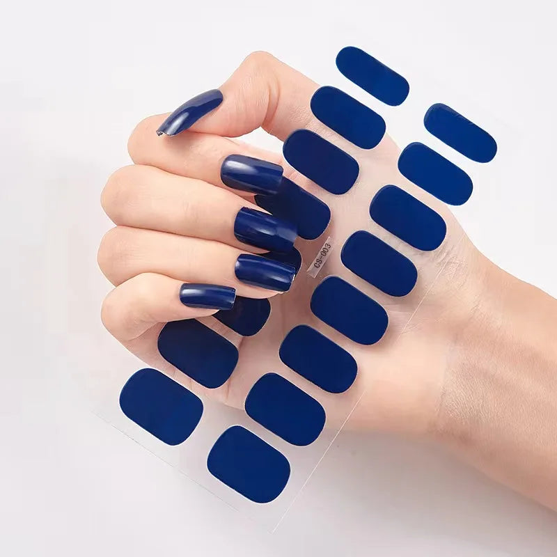 DIY Semi Cured Gel Nail Stickers Long-Lasting Solid Color Nail Strips Patch Slider Nail Sticker Full Cover Decal Manicure Patch