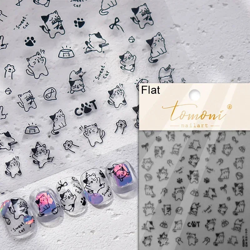 Cute Cat Eye Fishbone Animals Leopard Cat Ginger Cat Kitten Exclamation Point Paw Self Adhesive Nail Art Sticker Manicure Decals