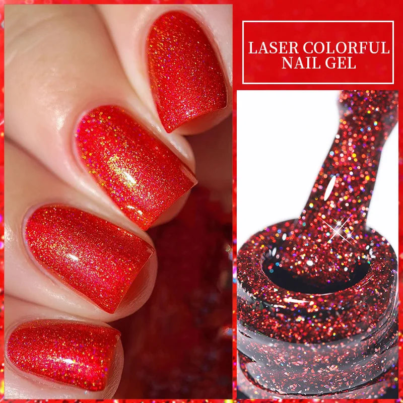 LILYCUTE 7ML Black Silver Red Reflective Glitter Gel Nail Polish Sparkling French Soak Off Long Lasting Manicure Nails Art Gel