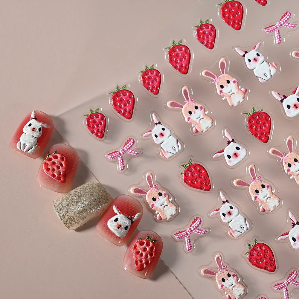 1Pcs 5D Lovely Panda Nail Stickers Cartoon Rabbit/Flower/Animal Self Adhesive Nail Art Decals Y2K Manicure Decorations Sliders *