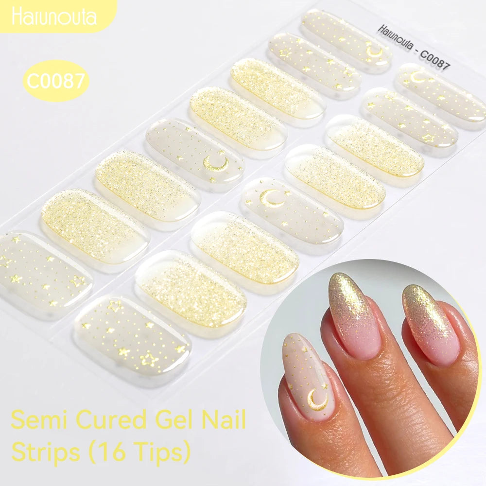 Gradient Auroras Semi Cured Gel Nail Strips Sparkly Shinning DIY Gel Polish Stickers for Nails Works with UV/LED Nail Lamps