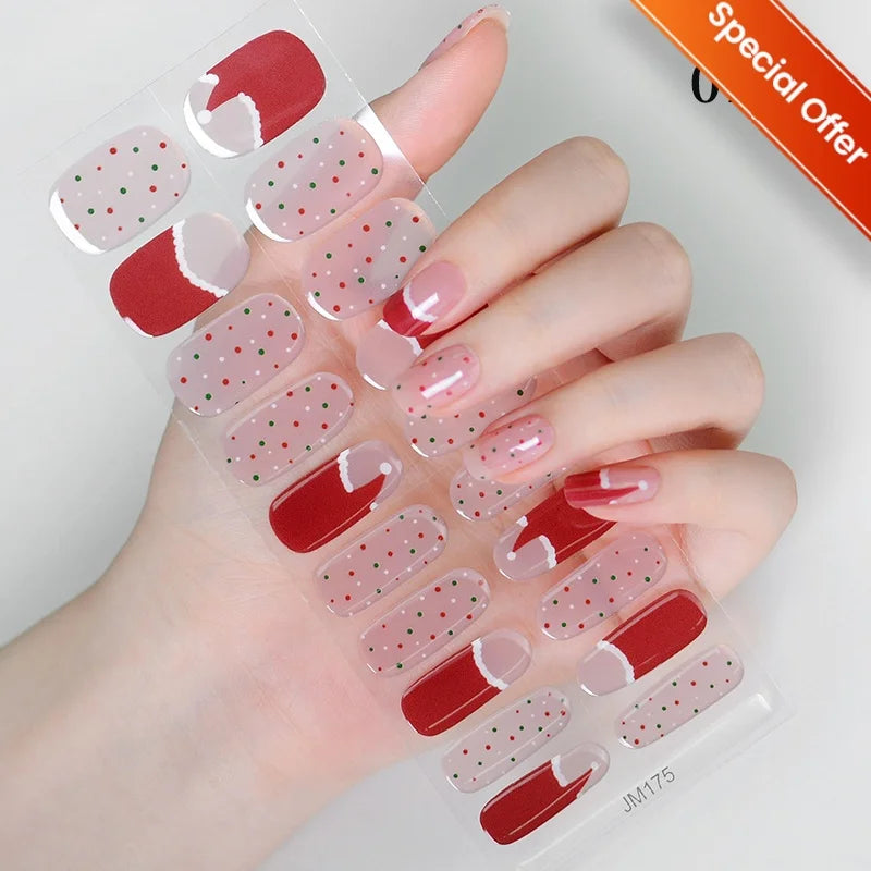 20Tips Gradient French Semi-cured Gel Nail Sticker UV Lamp Needed Full Cover Nail Gel Polish Wraps Manicure Press on Nails Decal