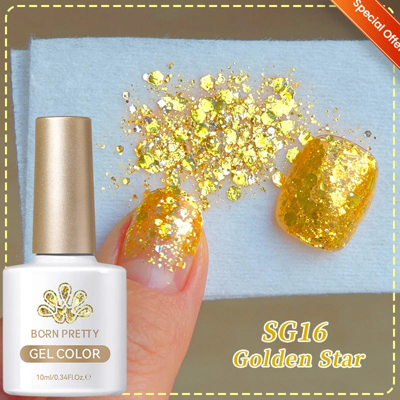 BORN PRETTY 10ml Sliver Carat Mirage Reflective Glitter Gel Nail Polish Sparkling Ultra Shine Soak Off UV Nail Art Gel Varnish