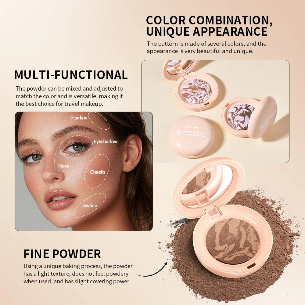 Matte Baked Color Correcting Foundation Bronzer Pressed Powder Compact Long Lasting Oil Control Loose Setting Powder Foundation
