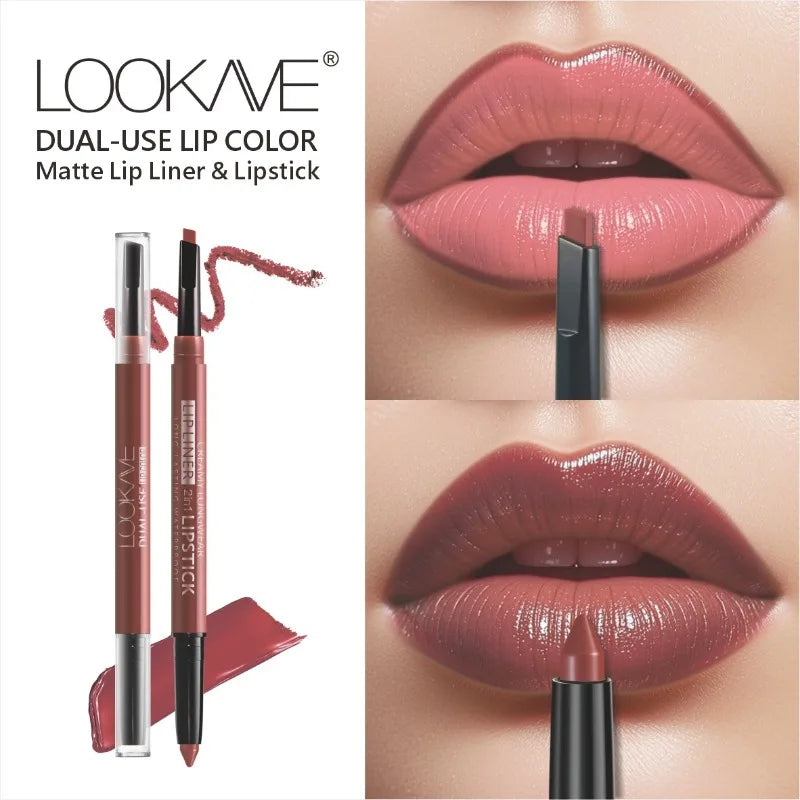 2-in-1 Lipstick & Liner Double Ended Matte Lipstick with Lip Liner, Waterproof & Long Lasting, Creamy Transfer-Proof Finish