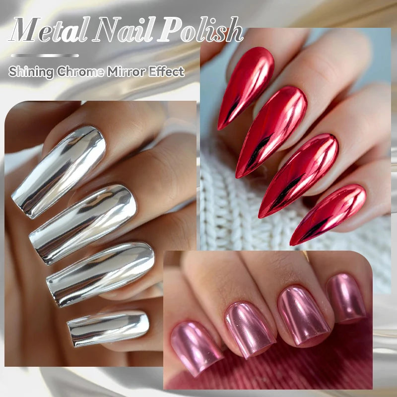 LILYCUTE 7ml Mirror Silver Metallic Nail Polish Super Bright Metal Effect Nail Art Varnish Fast Drying No Need Lamp For Manicure