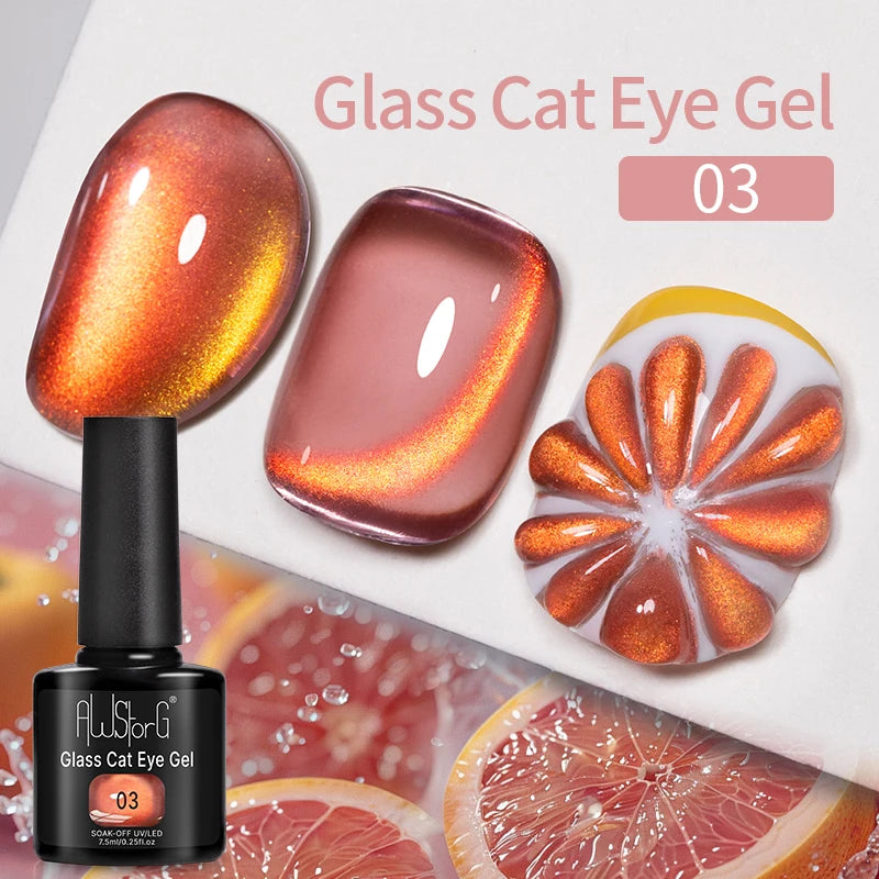 AWStorG 7.5ml Golden Gradient Cat Eye Nail Polish Gel Phototherapeutic Gel Soak Off Nail Magnetic Gel Polish Nail Art DlY