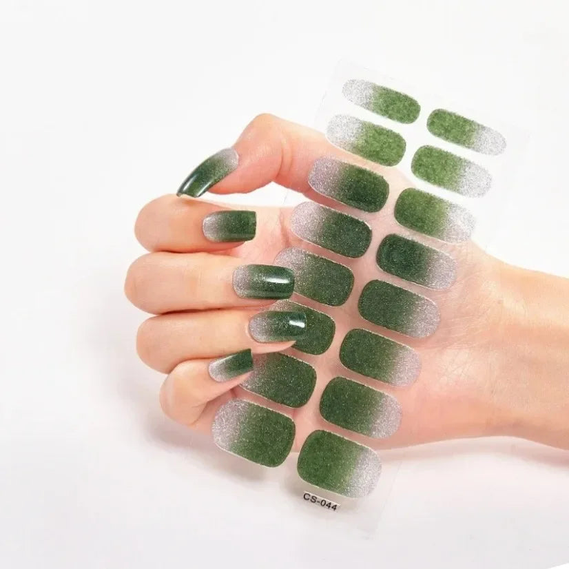 DIY Semi Cured Gel Nail Stickers Long-Lasting Solid Color Nail Strips Patch Slider Nail Sticker Full Cover Decal Manicure Patch